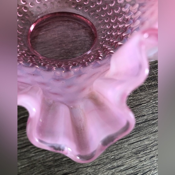 Vtg Fenton Cranberry Ruffled Hobnail Glass Bowl - Picture 13 of 15